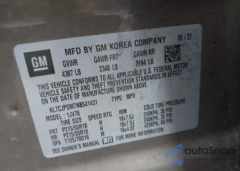 2022 Chevrolet Trax Awd Lt from USA, damaged, VIN KL7CJPSM7NB541431